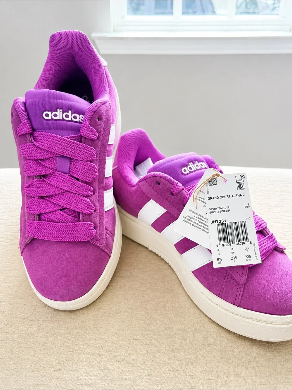 NWT Adidas Grand Court Alpha Purple White Suede Sneakers Women’s 6.5 No Box